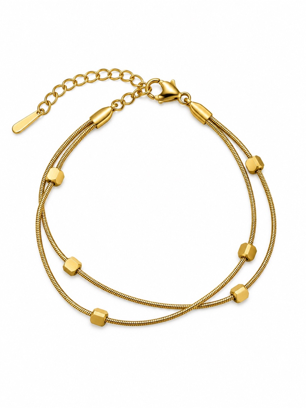 Double Chain Square Bead Bracelet